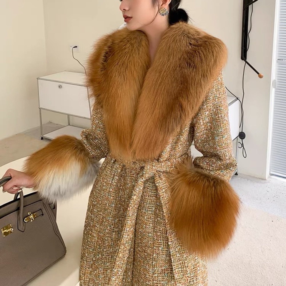 Fox fur collar coat